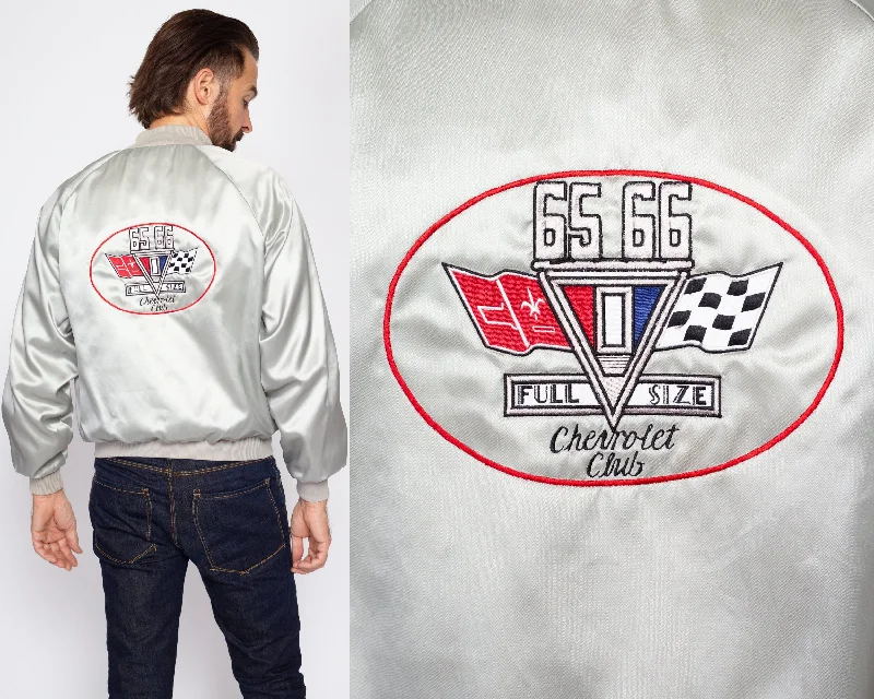 Medium 60s Chevrolet Car Club Silver Satin Jacket