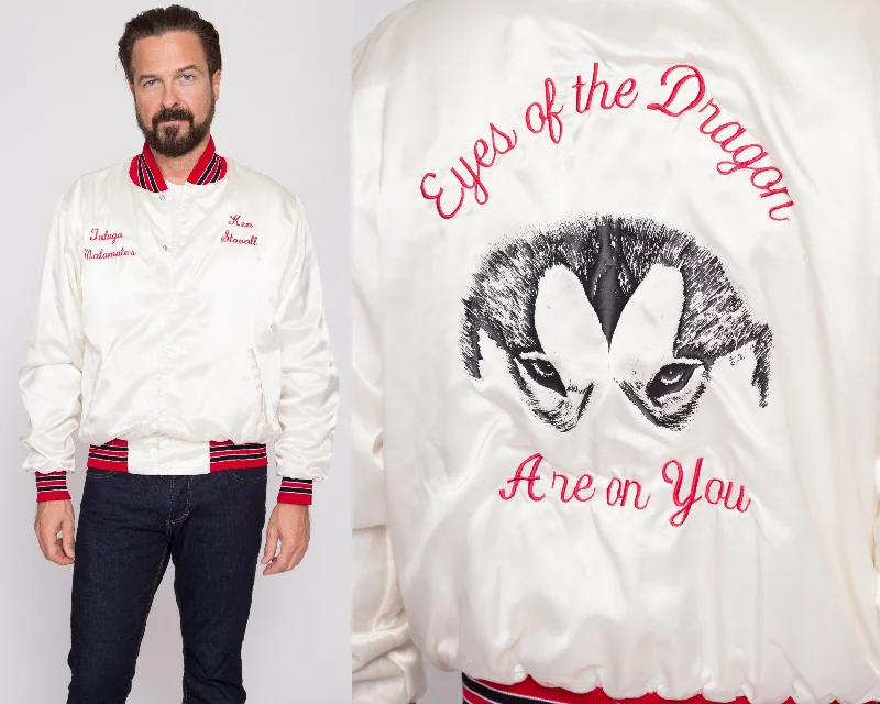 Medium 80s Eyes Of The Dragon Satin Varsity Jacket