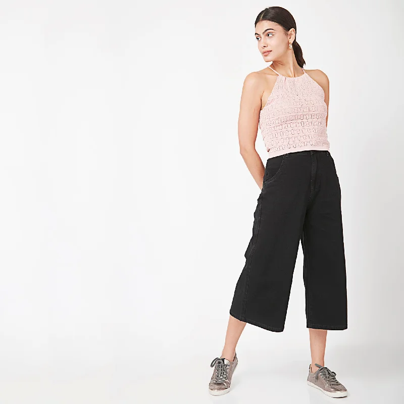 Flare Fit Solid High Rise Culotte