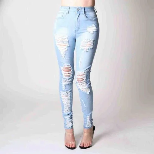 Red Fox High Waist Rip Off Skinny Jean (Light Blue)