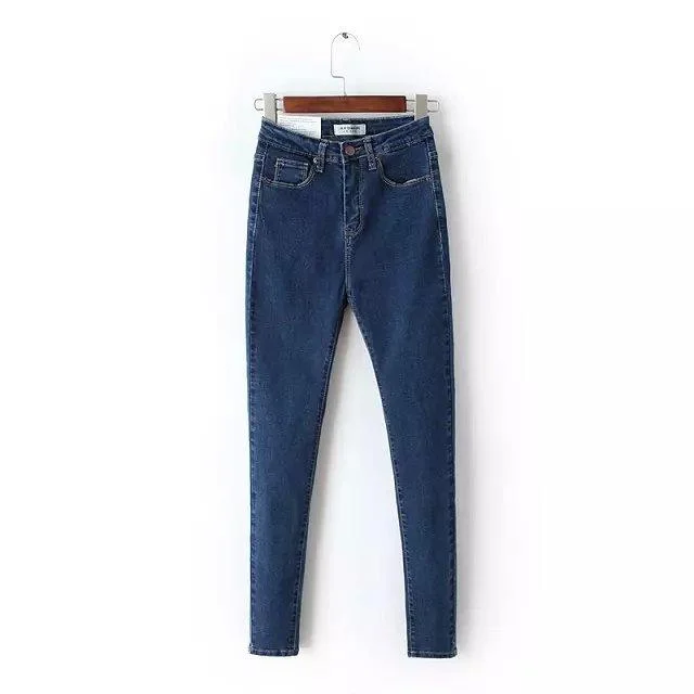 Vintage High Waist Blue Denim Elastic Jeans