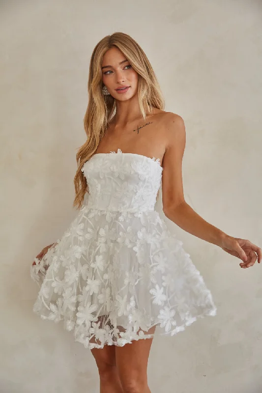 Evangeline Strapless Floral Applique Babydoll Dress