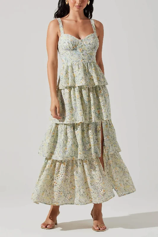 Midsummer Floral Tiered Maxi Dress in Mint Floral