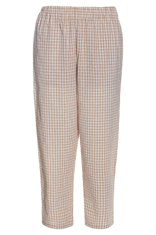 Cotton Linen Checks Mid Calf Pants | Natural/White | 4081AR