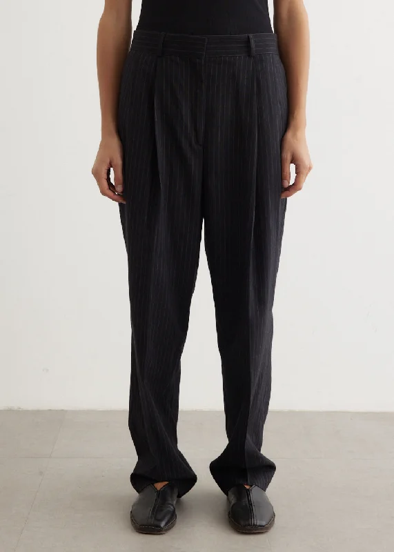 Double-Pleated Tailored Pinstripe Trousers