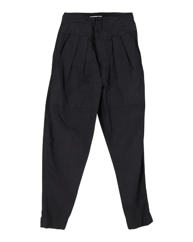 Isabel Marant Pleated Trousers in Black Cotton