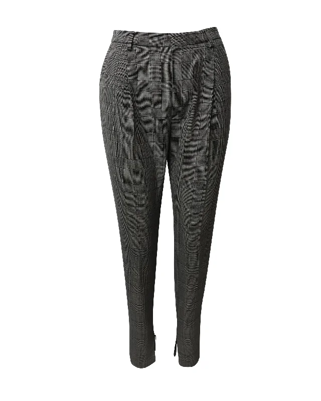 Saint Laurent Checked Slim Trousers in Grey Wool